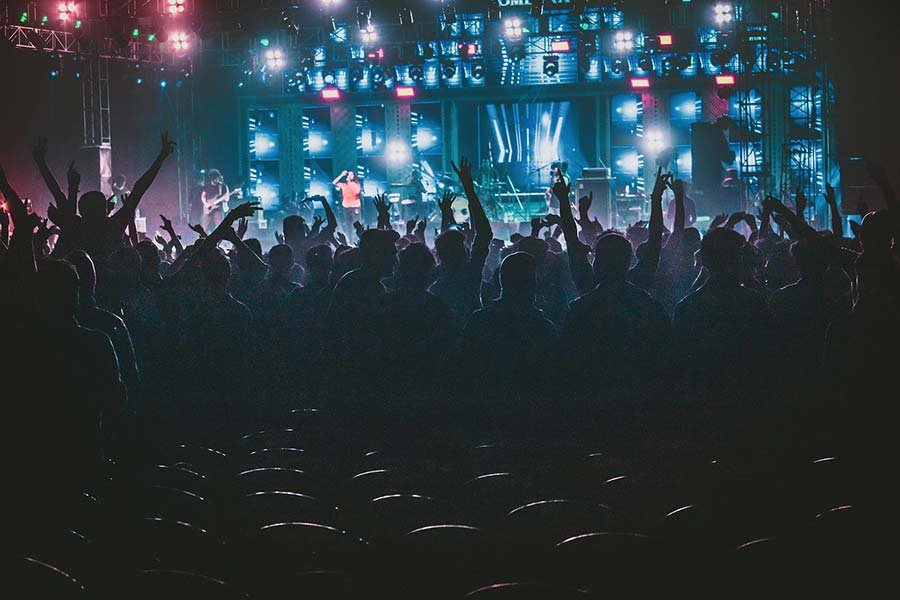 A concert arena at night