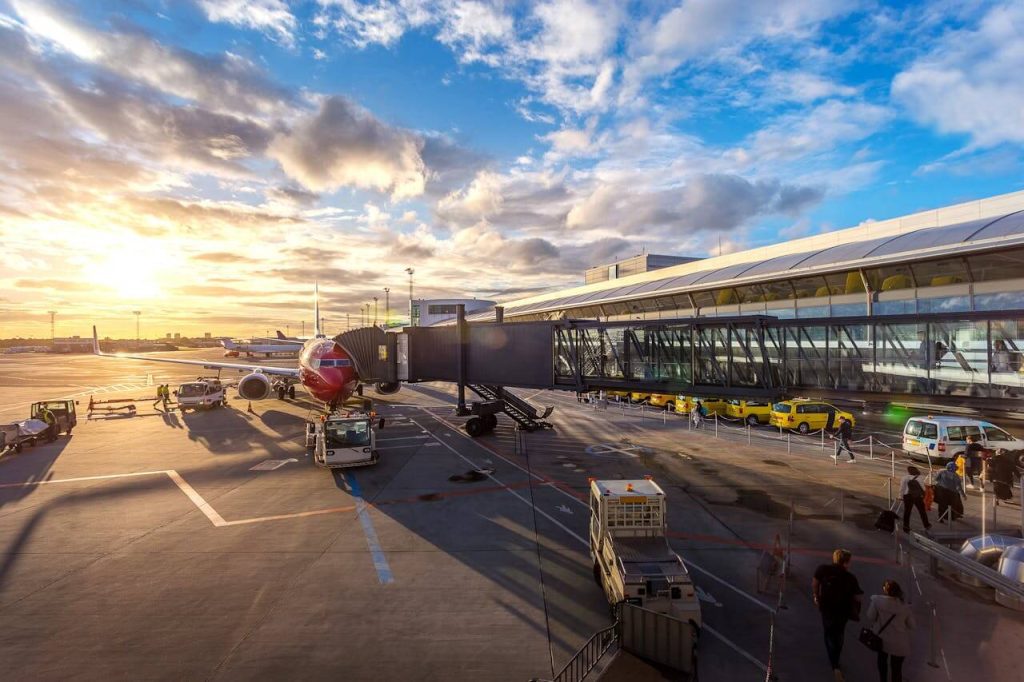 Airport with plane at gate with clean windows