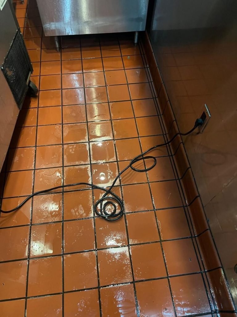 Shining clean tile and grout floor after cleaning
