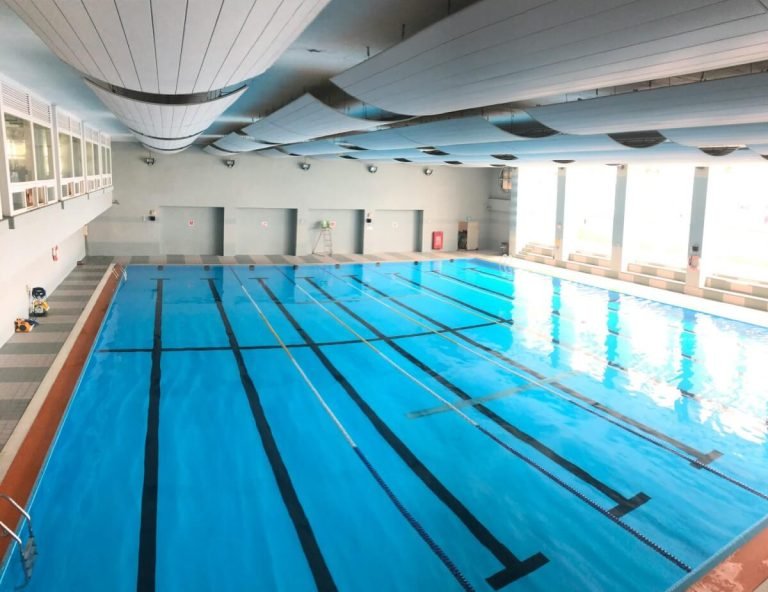 A gym’s indoor swimming pool.